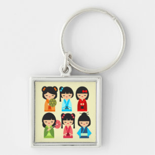 Cute Kokeshi Japanese dolls Key Ring