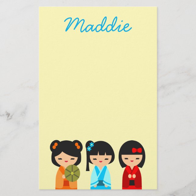 Cute Kokeshi Japanese dolls Stationery (Front)