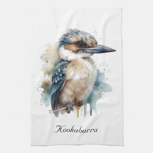 Cute Kookaburra on a Branch , custom Tea Towel (Vertical)