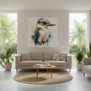 Cute Kookaburra on a branch painted in water colou Canvas Print