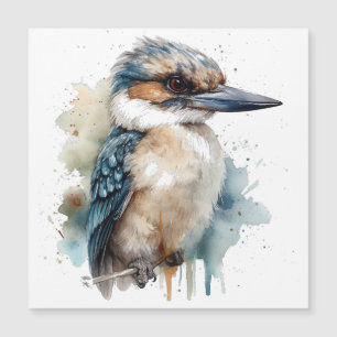 Cute Kookaburra on a branch painted in watercolor