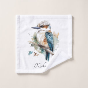 Cute Kookaburra on a branch painted in watercolor Bath Towel Set