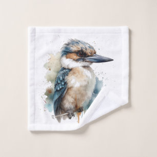 Cute Kookaburra on a branch painted in watercolor Bath Towel Set