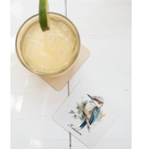Cute Kookaburra on a branch painted in watercolor Glass Coaster