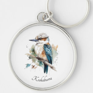 Cute Kookaburra on a branch painted in watercolor Key Ring