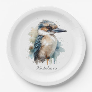 Cute Kookaburra on a branch painted in watercolor Paper Plate
