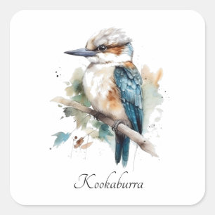 Cute Kookaburra on a branch painted in watercolor Square Sticker
