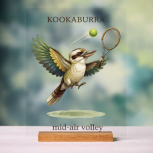 Cute Kookaburra Playing Tennis Mid-Air Volley Acrylic Sign
