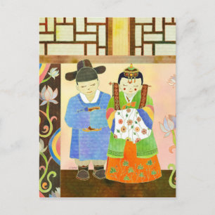 Cute Korean Bride & Groom: Save the Date Postcard
