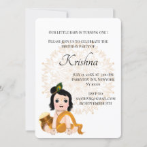 Cute Krishna card for birthday - Baby Krishna Hare
