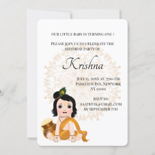 Cute Krishna card for birthday - Baby Krishna Hare