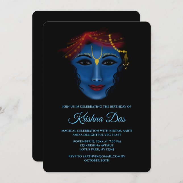 Cute Krishna card for birthday - Krishna art (Front/Back)