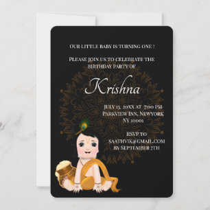 Cute Krishna card for birthday - Krishna art