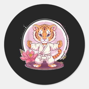 Cute Kung Fu Tiger Lotus Kickboxing Taekwondo Classic Round Sticker