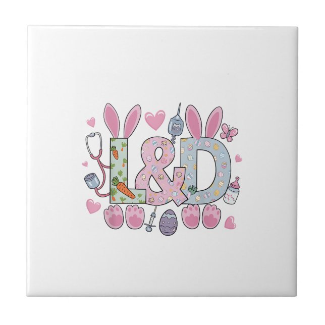 Cute L&D Labour and Delivery Nurse Easter Bunny Eg Tile (Front)