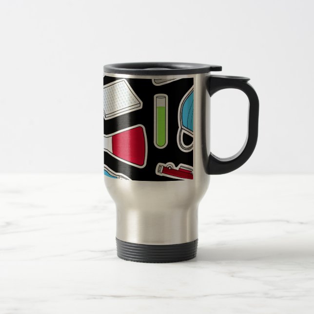 Cute Lab Pattern Black Background Travel Mug (Right)