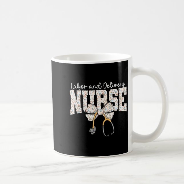 Cute Labor And Delivery Nurse Stethoscope Coquette Coffee Mug (Right)