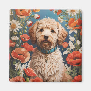 Cute Labradoodle Daisy And Poppy Flower Magnet