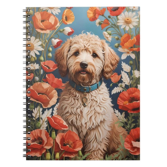 Cute Labradoodle Daisy And Poppy Flower Notebook (Front)