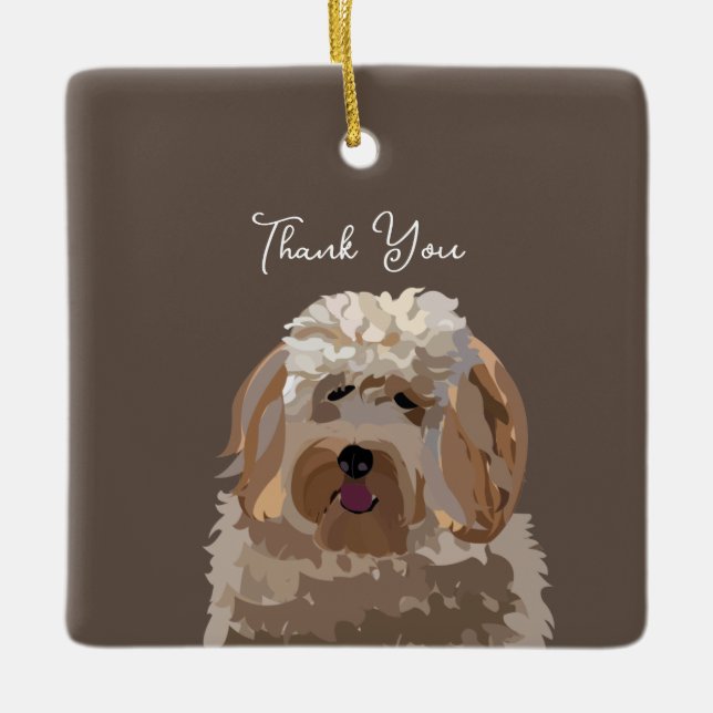 Cute Labradoodle Dog Personalised Ceramic Ornament (Front)