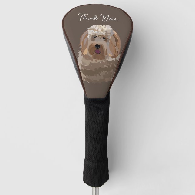 Cute Labradoodle Dog Personalised Golf Head Cover (Front)