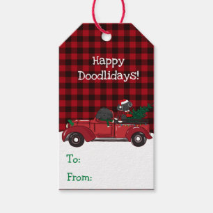 Cute Labradoodles Red Christmas Truck Gift Tags
