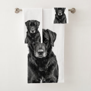 Cute Labrador Black Dog Puppy Pet Sketch Bath Towel Set