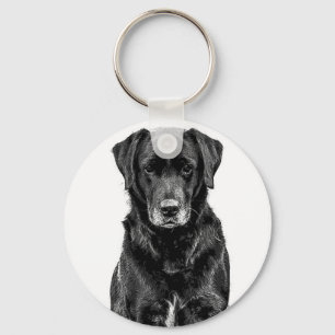 Cute Labrador Black Dog Puppy Pet Sketch Key Ring