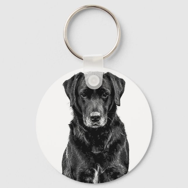 Cute Labrador Black Dog Puppy Pet Sketch Key Ring (Front)