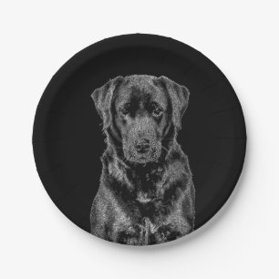 Cute Labrador Black Dog Puppy Pet Sketch Paper Plate