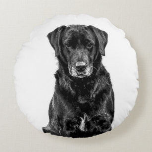 Cute Labrador Black Dog Puppy Pet Sketch Round Cushion