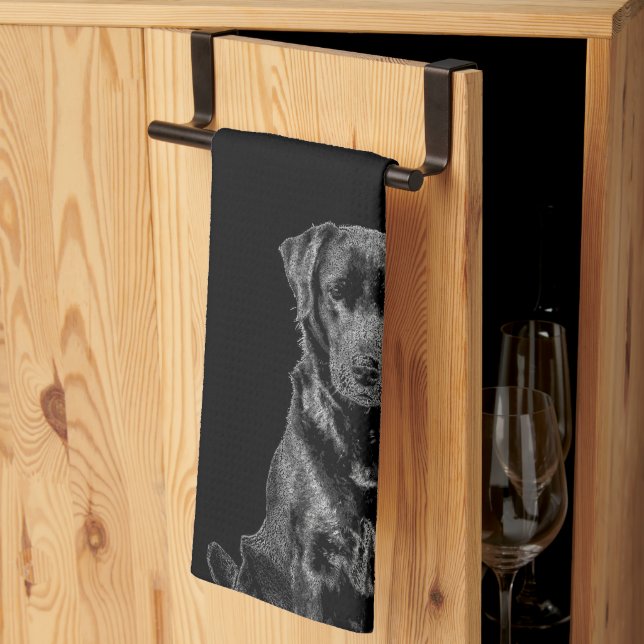 Cute Labrador Black Dog Puppy Pet Sketch Tea Towel (Thirds Fold)