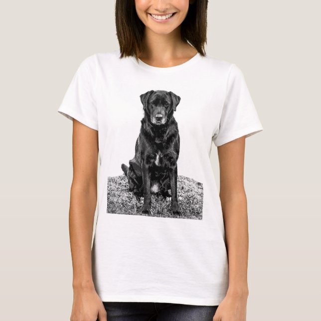 Cute Labrador Black Dog Puppy Pet T-Shirt (Front)