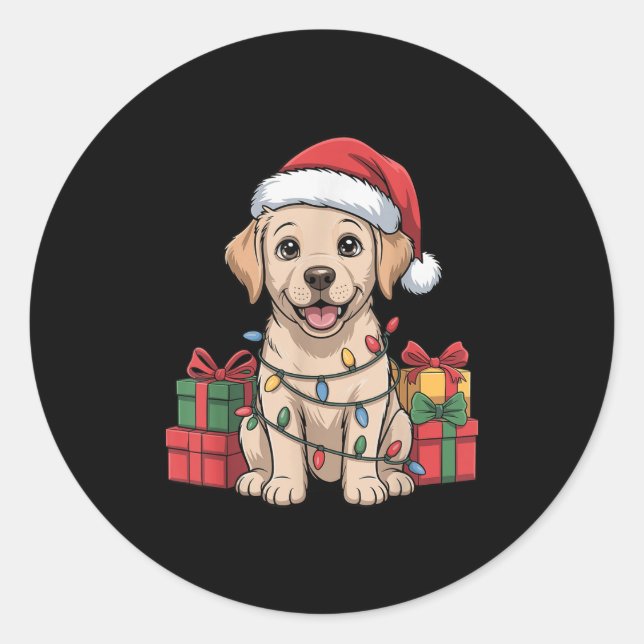 Cute Labrador Christmas Design Funny Lab Dog Lover Classic Round Sticker (Front)
