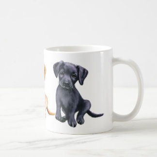 Cute Labrador puppies, 3 colours on a mug