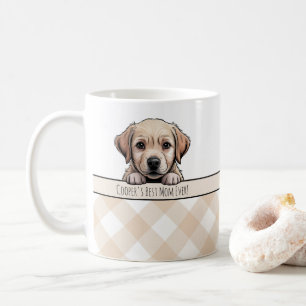 Cute Labrador Puppy Best Dog Mum Beige Gingham Coffee Mug