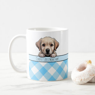 Cute Labrador Puppy Best Dog Mum Blue Gingham Coffee Mug