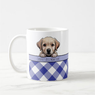 Cute Labrador Puppy Best Dog Mum Dark Blue Gingham Coffee Mug