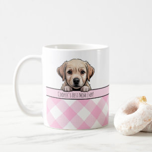 Cute Labrador Puppy Best Dog Mum Pink Gingham Coffee Mug