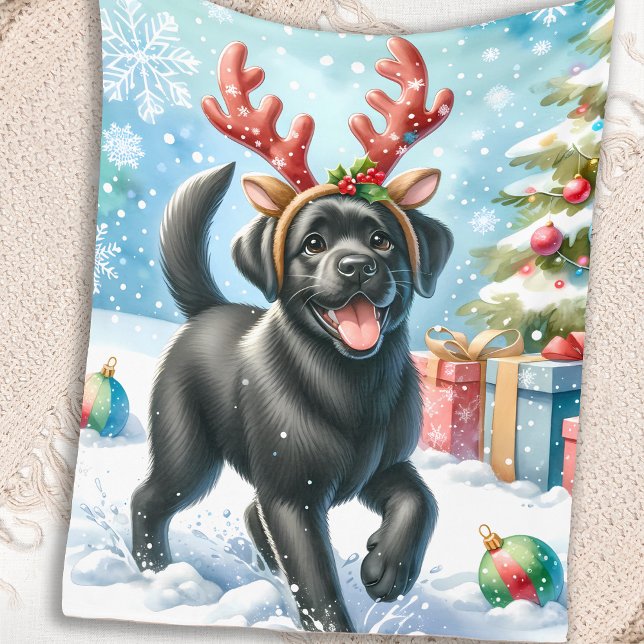 Cute Labrador Puppy Christmas Holiday Dog Lover Fleece Blanket (Creator Uploaded)