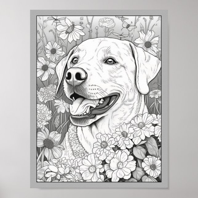 Cute Labrador Retriever Dog Colouring Poster (Front)