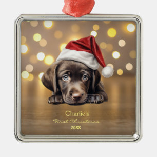 Cute Labrador Retriever Dog Santa Hat Christmas Metal Tree Decoration