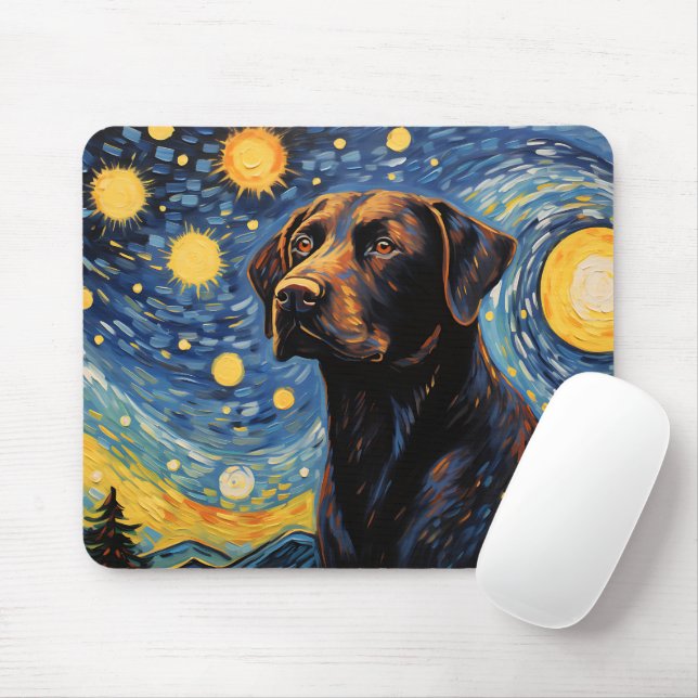 Cute Labrador Retriever Dog Starry Night Mouse Mat (With Mouse)