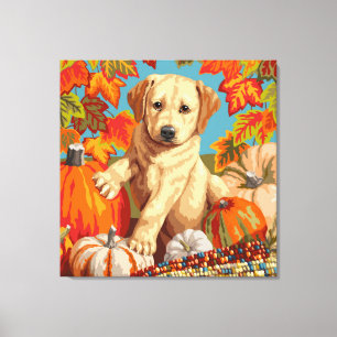 Cute Labrador Retriever Puppy Autumn Harvest Canvas Print