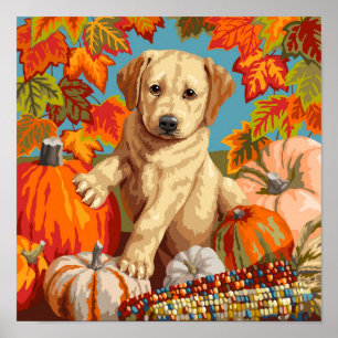 Cute Labrador Retriever Puppy Autumn Harvest Poster
