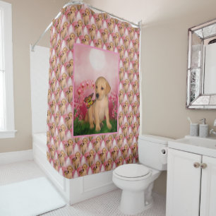 Cute Labrador Retriever Puppy Butterfly Pattern  Shower Curtain