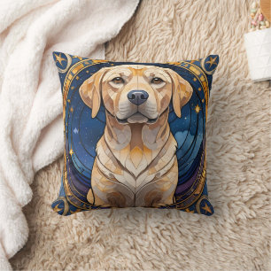 Cute Labrador Retriever Stained Glass Night Sky Cushion