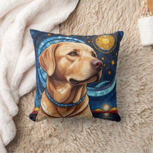 Cute Labrador Retriever Stained Glass Sky Sun Cushion