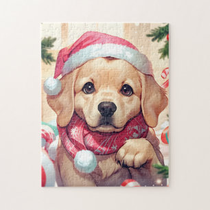 Cute Labrador Retriever with pastel hat & scarf Jigsaw Puzzle