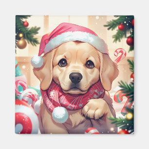 Cute Labrador Retriever with pastel hat & scarf Magnet